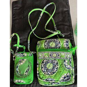Vera Bradley Cupcake Green Floral Quilted Crossbody Bag & Wallet Set Retired